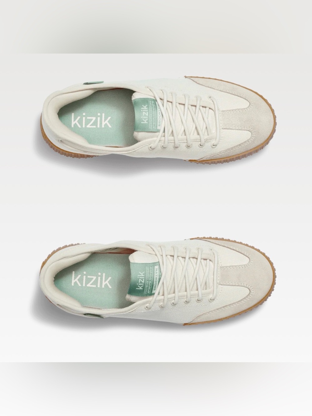 Kizik Women's Brooklyn White & Mint Lace-Up Sneakers